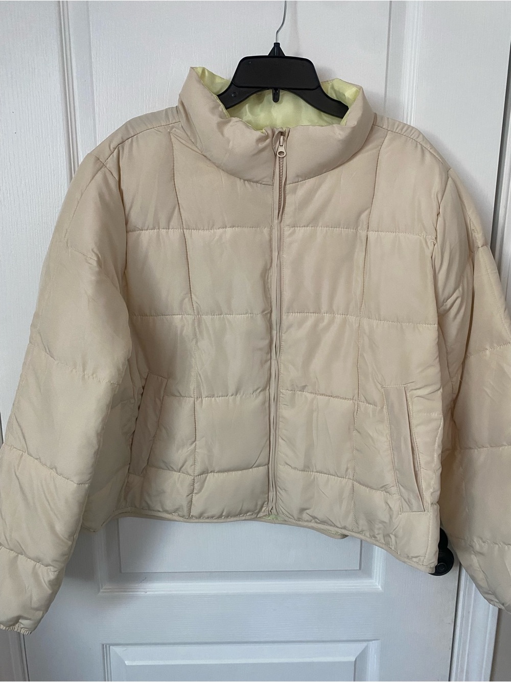 No Boundaries Cream Puffer Jacket with Light Yellow Lining